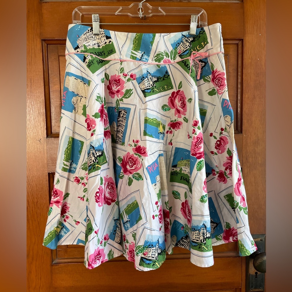Vintage inspired travel print swing skirt size 12 context - Picture 2 of 6